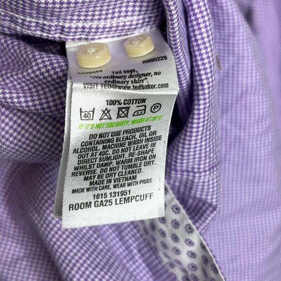Ted Baker Endurance Men's 15 Purple Dress Shirt Geometric Contrast Cuffs Slim - Picture 6 of 9